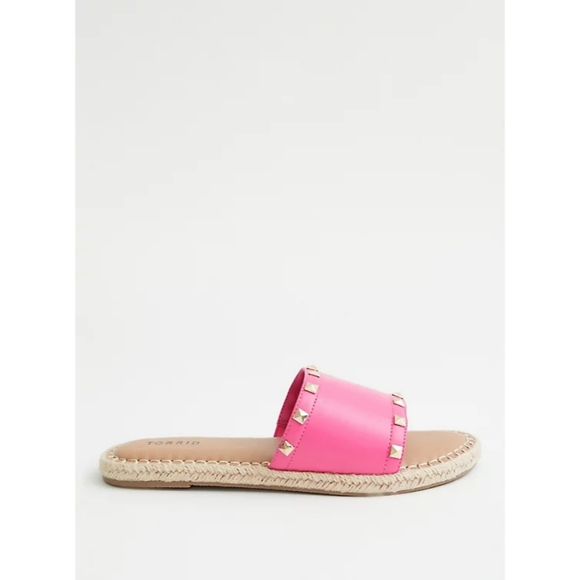 Torrid Hot Pink Faux Leather Studded Espadrille Slides Sz 9 EXTRA WIDE WIDTH - Picture 4 of 13